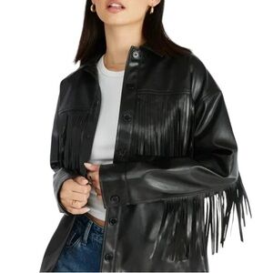 Justfab Black Fringe Faux Leather Oversized Jacket Medium